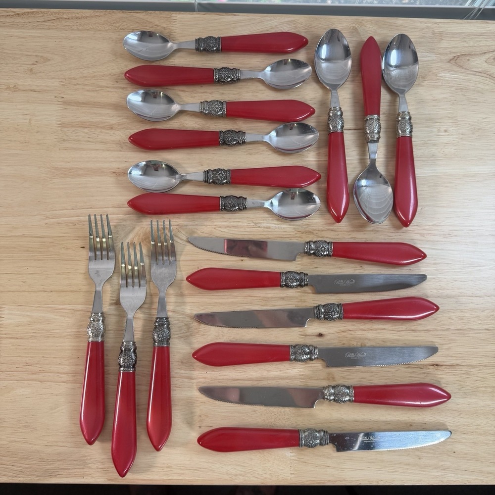 18 Piece Lot Pioneer Woman Red Cowgirl Lace Stainless Steel Flatware Silverware
